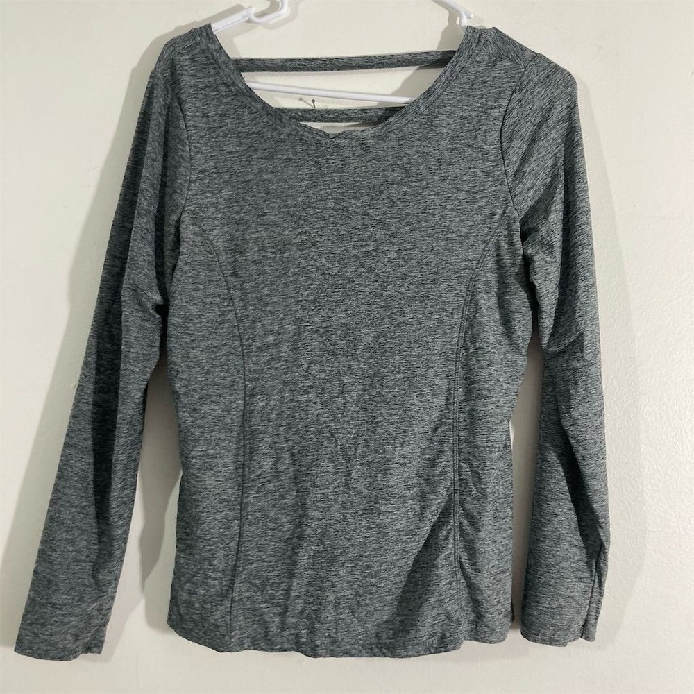 Unbeanded‎ Women's Long Sleeve Top Gray Ruched Sides Size S Casual